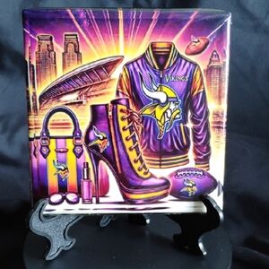 Hand Crafted Vikings Art Tile with Purple and Gold